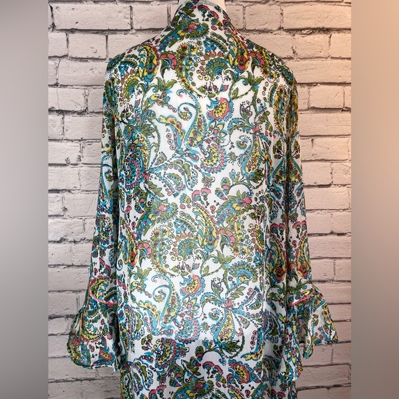 VENUS Boho Paisley Floral Kimono Duster With Bell Sleeves Beach Coverup Medium - Picture 8 of 9